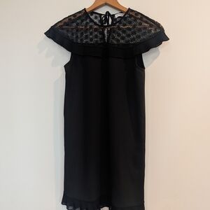 Sandro Paris Elegant Black Lace Overlay Mini Dress